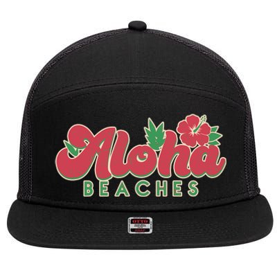 Vintage Aloha Beaches Logo 7 Panel Mesh Trucker Snapback Hat