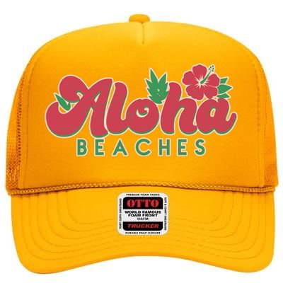 Vintage Aloha Beaches Logo High Crown Mesh Back Trucker Hat