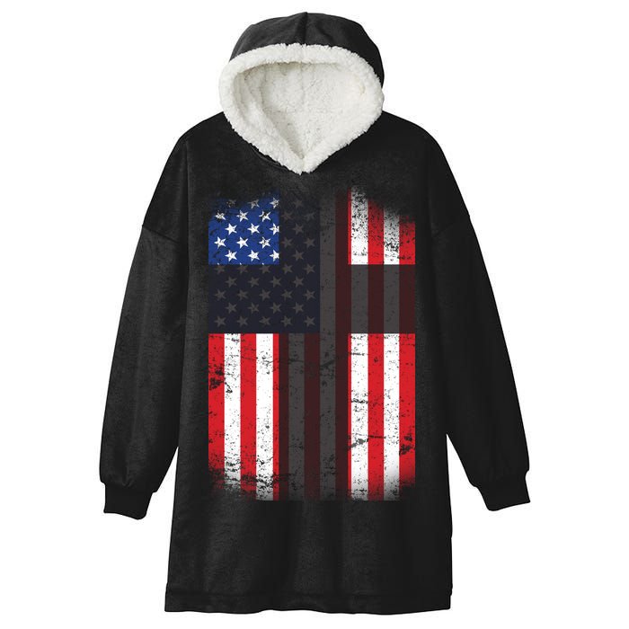 Vintage American Cross Flag Hooded Wearable Blanket