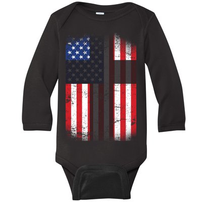 Vintage American Cross Flag Baby Long Sleeve Bodysuit