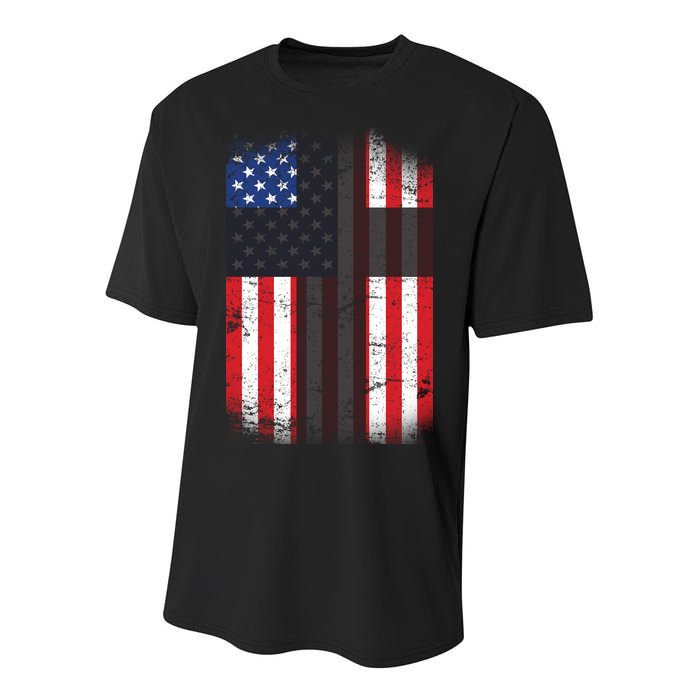 Vintage American Cross Flag Youth Performance Sprint T-Shirt