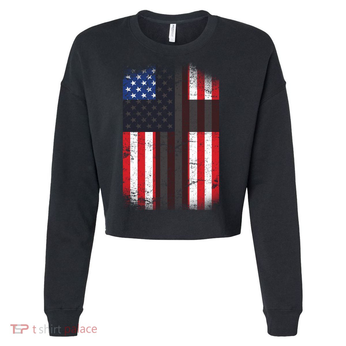 Vintage American Cross Flag Cropped Pullover Crew