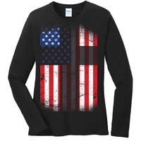 Vintage American Cross Flag Ladies Long Sleeve Shirt