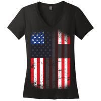 Vintage American Cross Flag Women's V-Neck T-Shirt