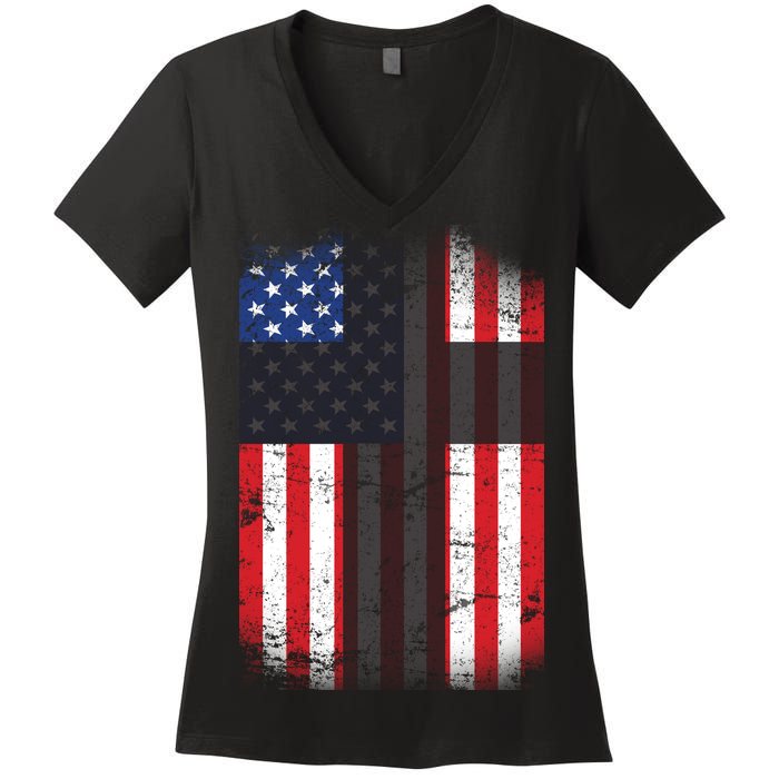 Vintage American Cross Flag Women's V-Neck T-Shirt