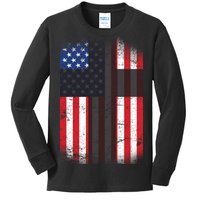 Vintage American Cross Flag Kids Long Sleeve Shirt