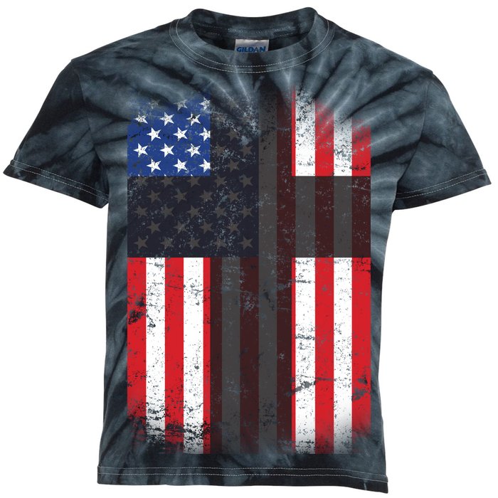 Vintage American Cross Flag Kids Tie-Dye T-Shirt