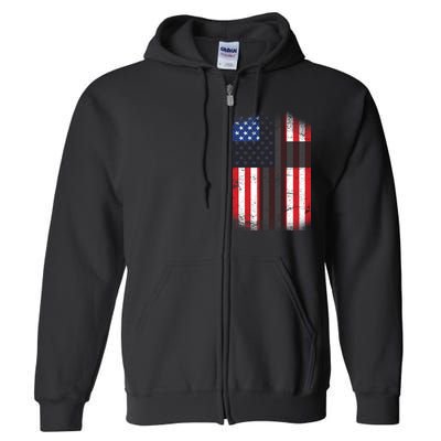 Vintage American Cross Flag Full Zip Hoodie