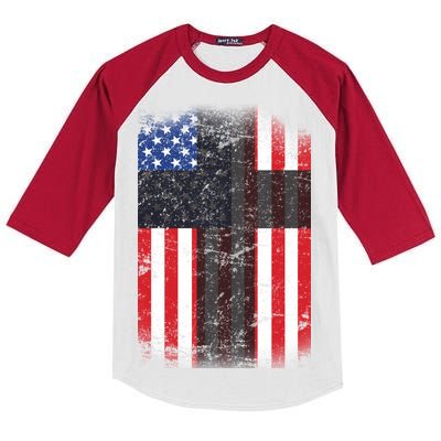 Vintage American Cross Flag Kids Colorblock Raglan Jersey