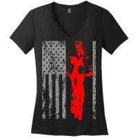 Vintage American Cycling USA Flag Women's V-Neck T-Shirt