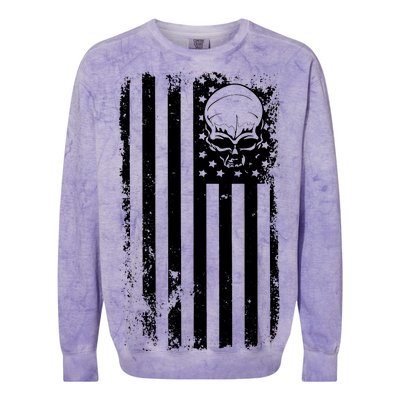 Vintage American Flag Military Skull Colorblast Crewneck Sweatshirt