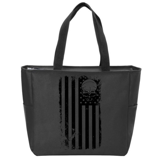 Vintage American Flag Military Skull Zip Tote Bag