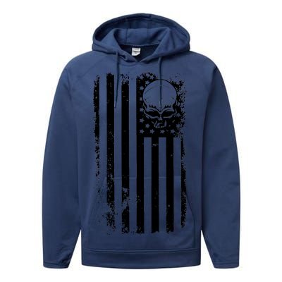 Vintage American Flag Military Skull Performance Fleece Hoodie