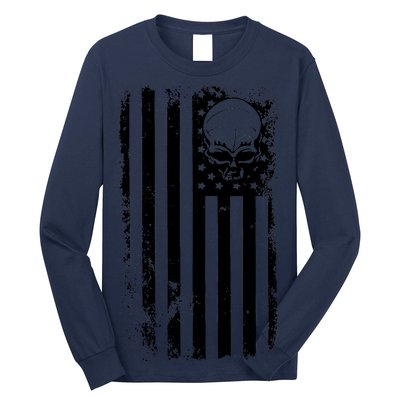 Vintage American Flag Military Skull Long Sleeve Shirt