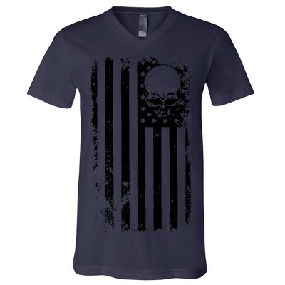 Vintage American Flag Military Skull V-Neck T-Shirt