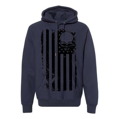 Vintage American Flag Military Skull Premium Hoodie