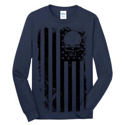 Vintage American Flag Military Skull Tall Long Sleeve T-Shirt