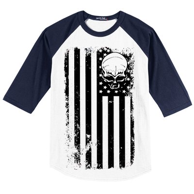 Vintage American Flag Military Skull Baseball Sleeve Shirt