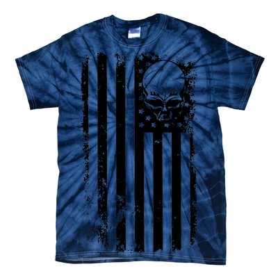 Vintage American Flag Military Skull Tie-Dye T-Shirt