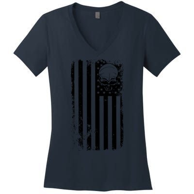 Vintage American Flag Military Skull Women's V-Neck T-Shirt