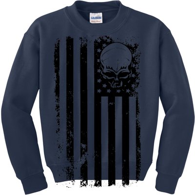 Vintage American Flag Military Skull Kids Sweatshirt