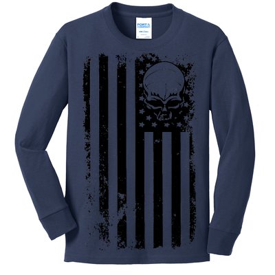 Vintage American Flag Military Skull Kids Long Sleeve Shirt