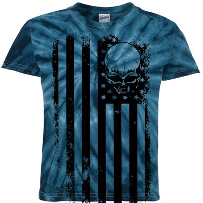 Vintage American Flag Military Skull Kids Tie-Dye T-Shirt