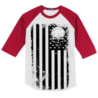 Vintage American Flag Military Skull Kids Colorblock Raglan Jersey