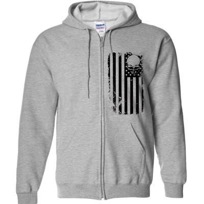 Vintage American Flag Military Skull Full Zip Hoodie