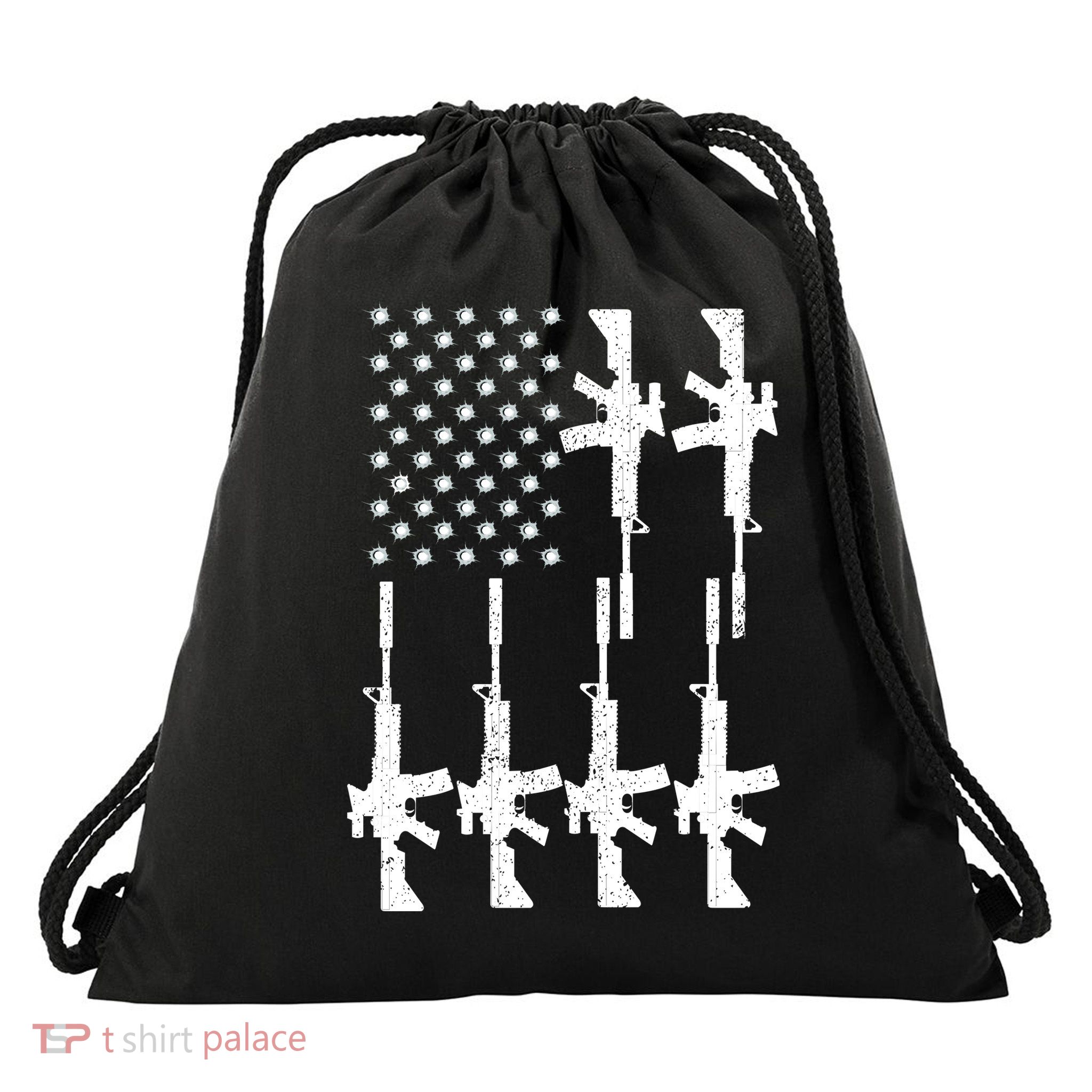 Vintage American Gun Rifle USA Flag Drawstring Bag