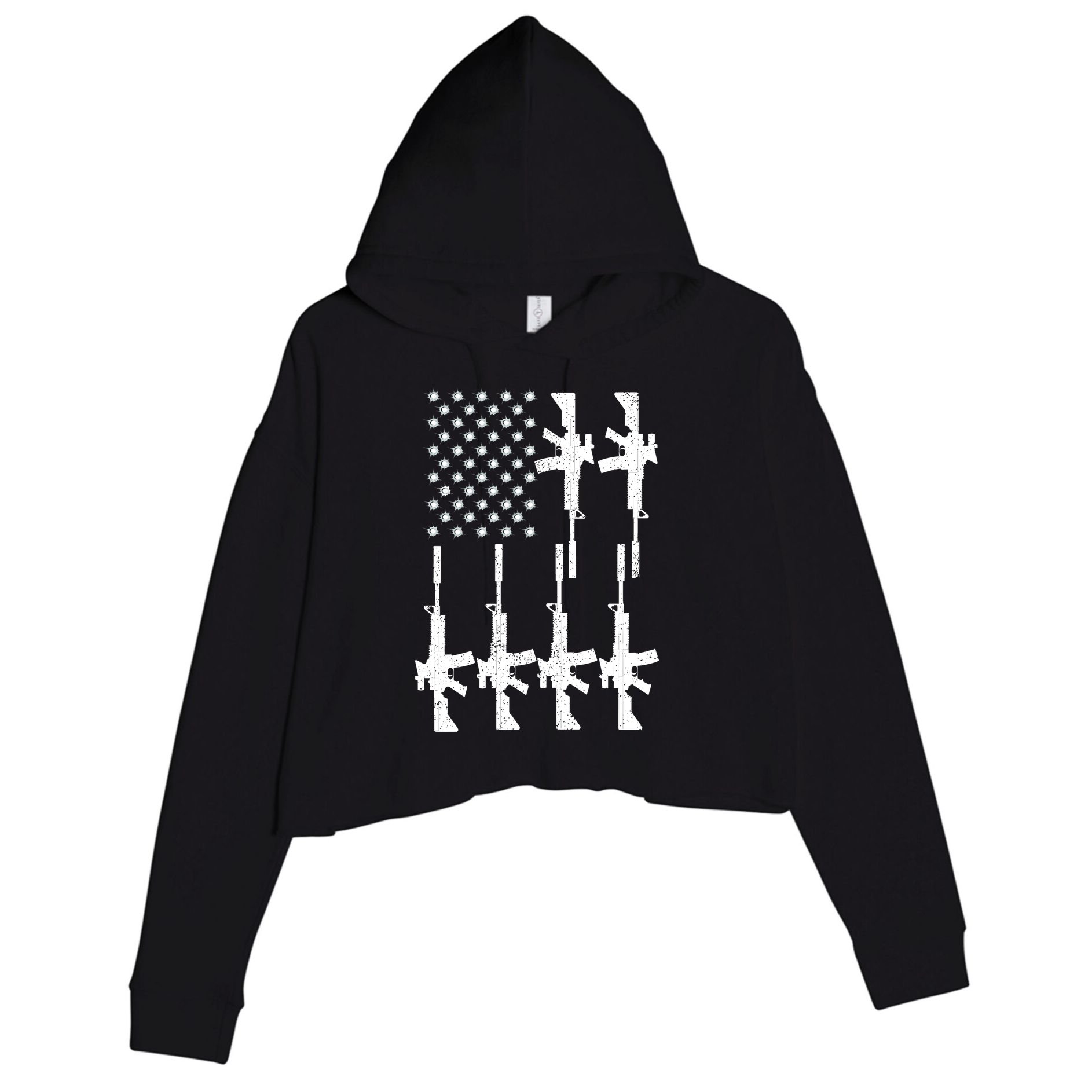 Vintage American Gun Rifle USA Flag Crop Fleece Hoodie