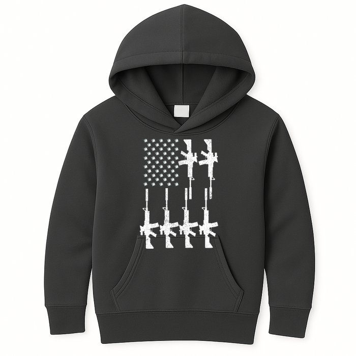 Vintage American Gun Rifle USA Flag Kids Hoodie