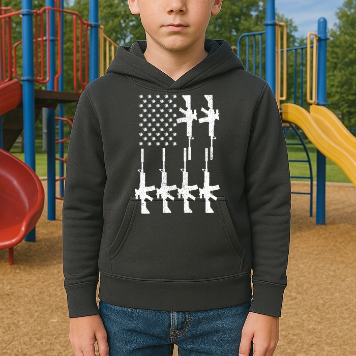 Vintage American Gun Rifle USA Flag Kids Hoodie