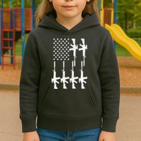 Vintage American Gun Rifle USA Flag Kids Hoodie