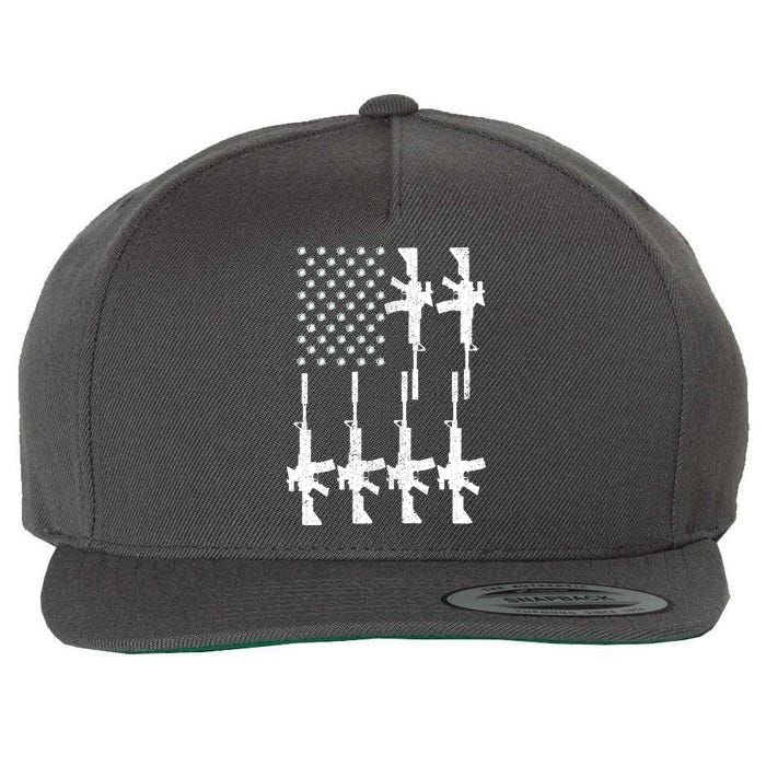 Vintage American Gun Rifle USA Flag Wool Snapback Cap