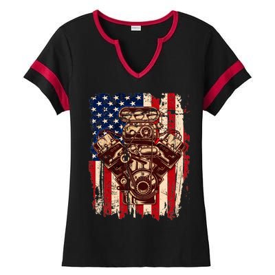 Vintage American Muscle Car Engine Ladies Halftime Notch Neck Tee