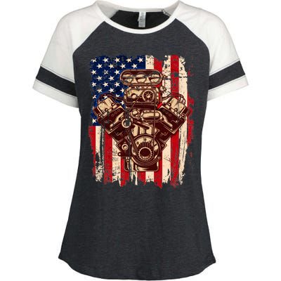 Vintage American Muscle Car Engine Enza Ladies Jersey Colorblock Tee