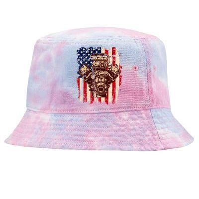 Vintage American Muscle Car Engine Tie-Dyed Bucket Hat