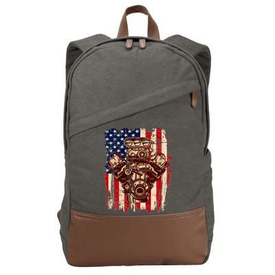 Vintage American Muscle Car Engine Cotton Canvas Backpack