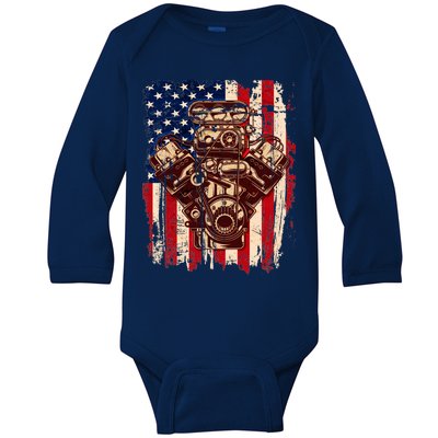 Vintage American Muscle Car Engine Baby Long Sleeve Bodysuit