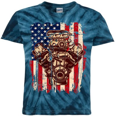 Vintage American Muscle Car Engine Kids Tie-Dye T-Shirt