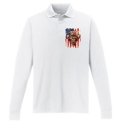 Vintage American Muscle Car Engine Performance Long Sleeve Polo