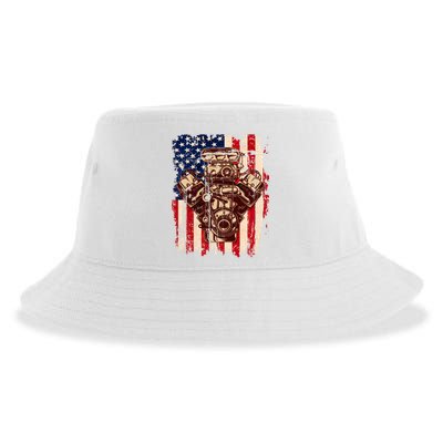 Vintage American Muscle Car Engine Sustainable Bucket Hat