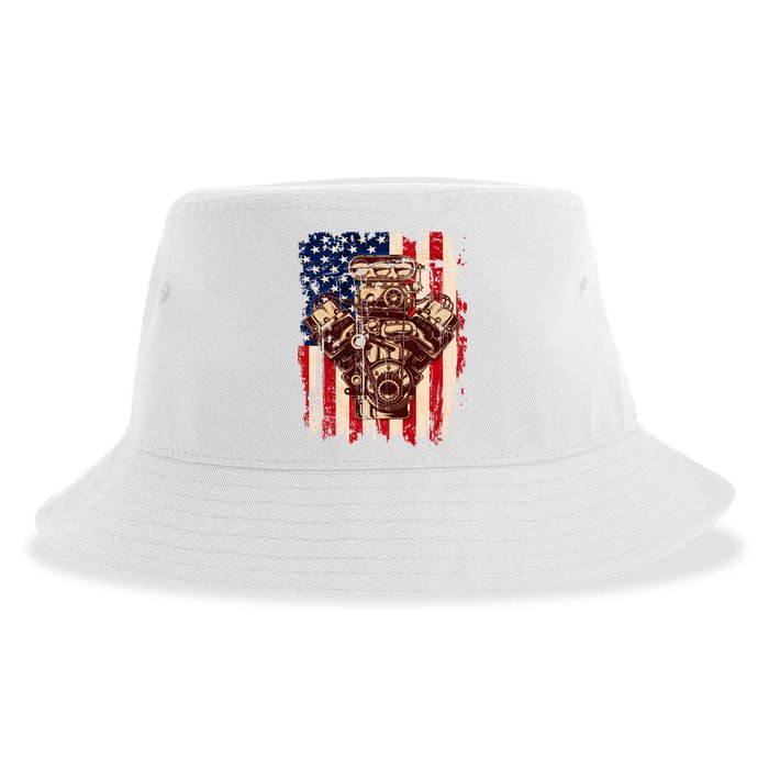 Vintage American Muscle Car Engine Sustainable Bucket Hat