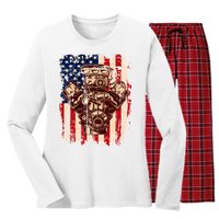 Vintage American Muscle Car Engine Women's Long Sleeve Flannel Pajama Set 