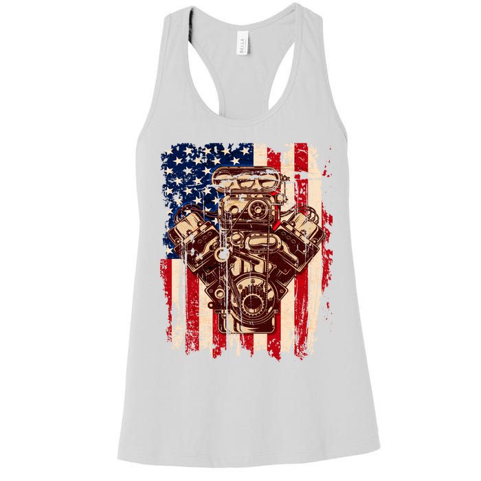 Vintage American Muscle Car Engine Women's Racerback Tank