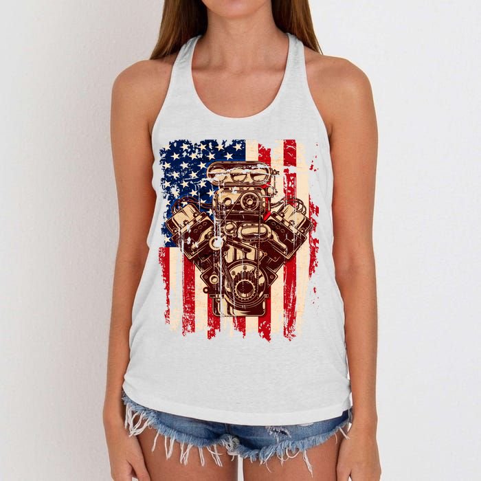 Vintage American Muscle Car Engine Women's Knotted Racerback Tank