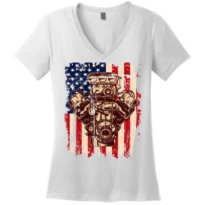 Vintage American Muscle Car Engine Women's V-Neck T-Shirt