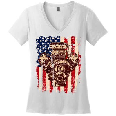 Vintage American Muscle Car Engine Women's V-Neck T-Shirt