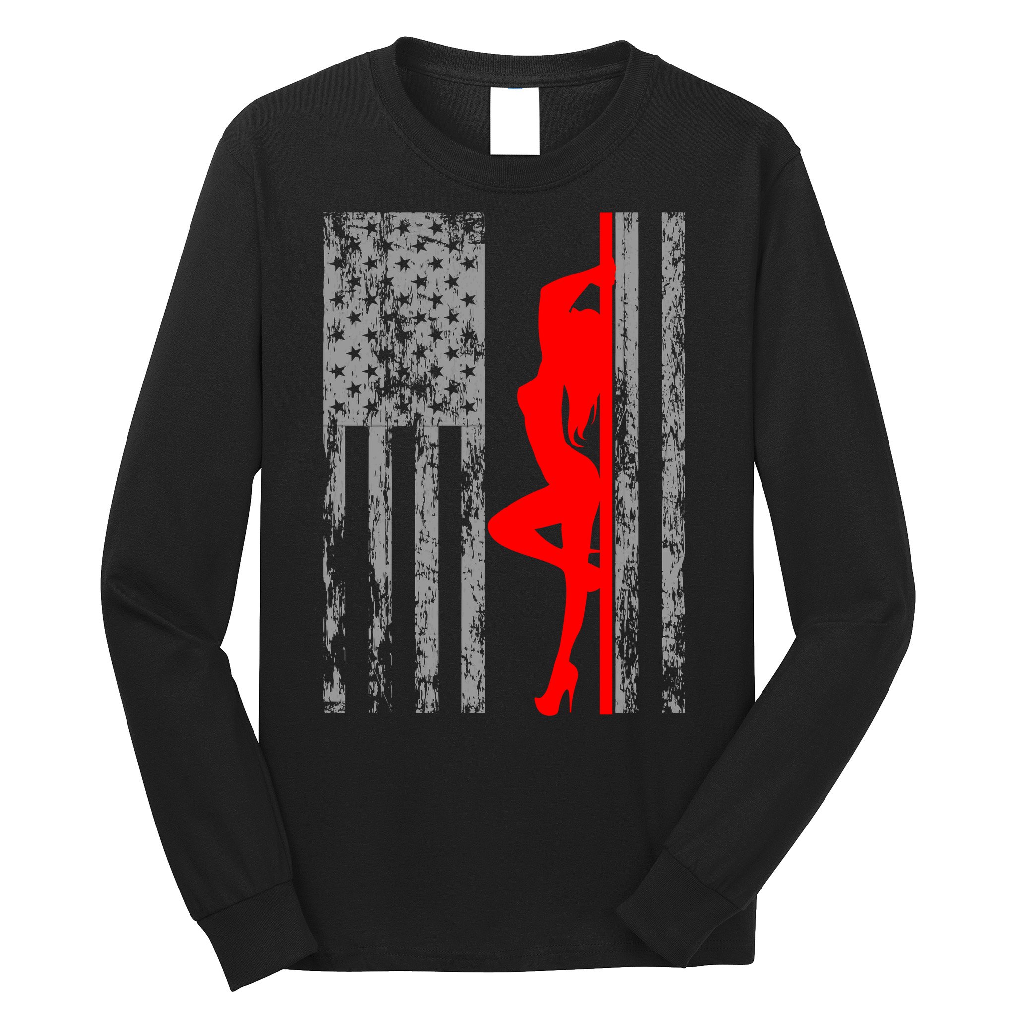 Vintage American Pole Dancer Stripper USA Flag Long Sleeve Shirt